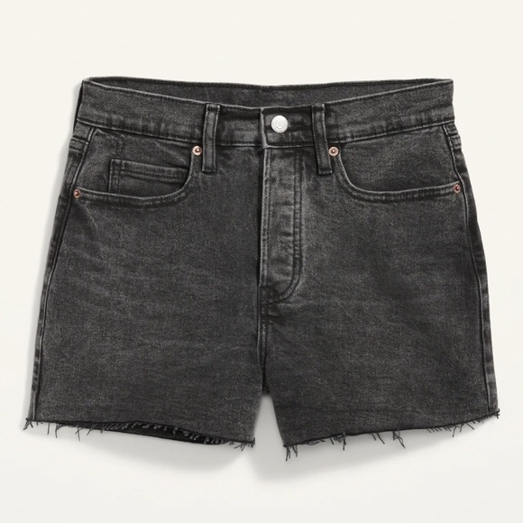 NWT High-Waist Button-Fly A-Line Blk Cut-Off Jean Short women 3-inch inseam SZ18 - Picture 3 of 5